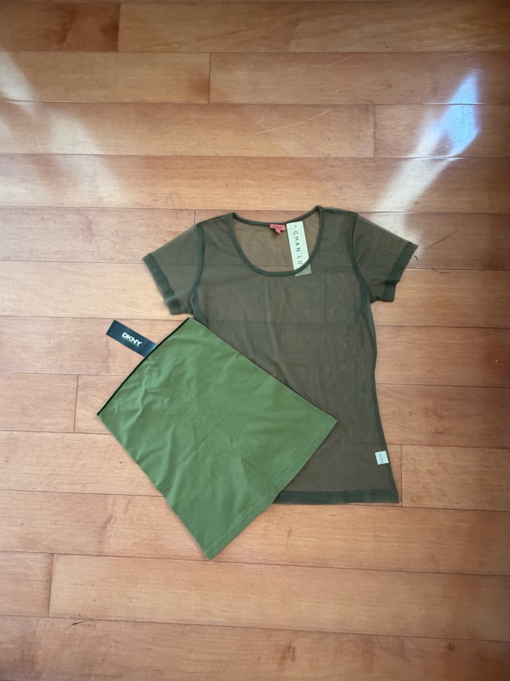 Cotton Strapless Tube Top and Mesh T-Shirt Set, S